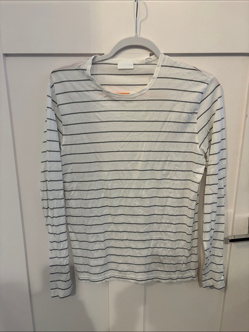 Women’s White Long Sleeve Striped Tee